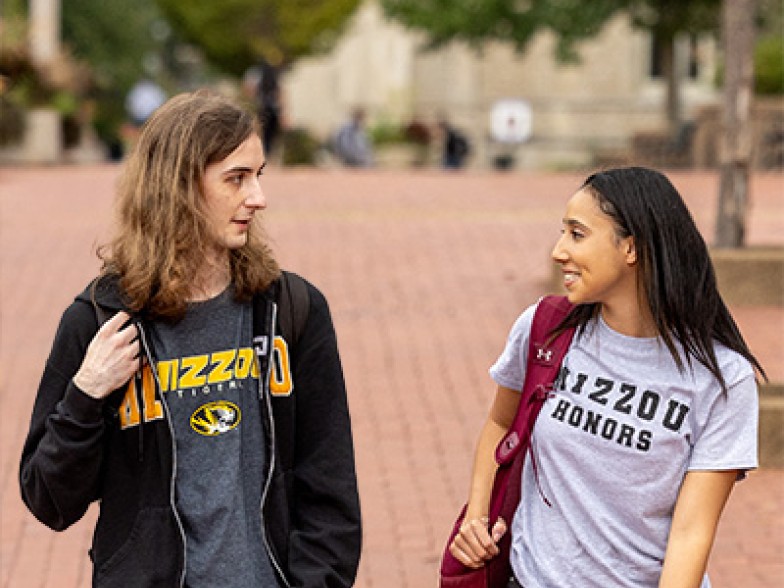 Two Mizzou Honors students walking outside campus